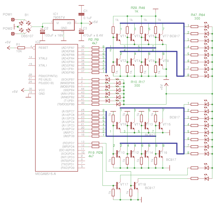 Схема светодиодной сосульки на ATMega8515