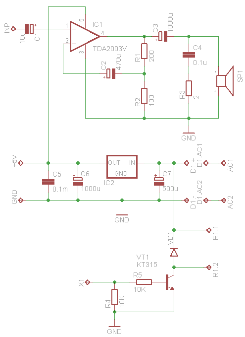 Схема аналоговой части звонка на MMC/SD карте