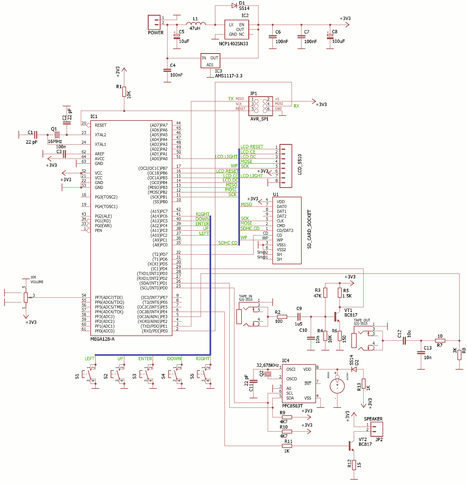 Схема магнитофона для ZX Spectrum на ATMEGA128